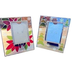 Set Of 2 Stained Glass Look, Picture Frames, Excellent Condition,Christmas Motif